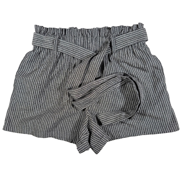 HAVE Los Angeles 100% Cotton Paper Bag Shorts, Dark Grey Pin Striped,Small - Picture 1 of 9